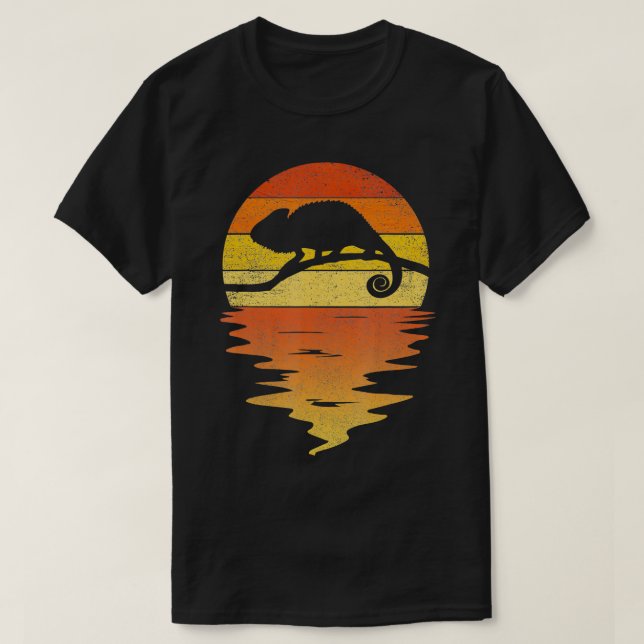 Chameleon 70er Vintag Retro-Sonnenuntergang Reptil T-Shirt (Design vorne)