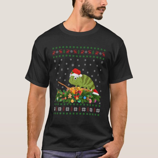 Chameleon Animal Lover Weihnachtsmannmütze Ugly Ch T-Shirt (Vorderseite)