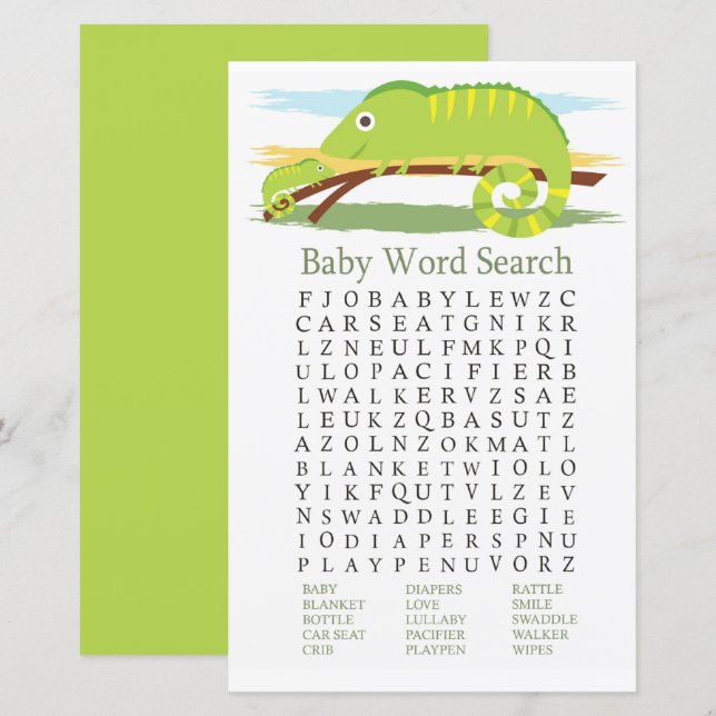 Chameleon Baby Shower Word Search Game (Vorne/Hinten)