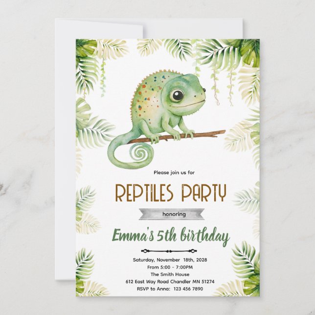 Chameleon birthday party invitation einladung (Vorderseite)