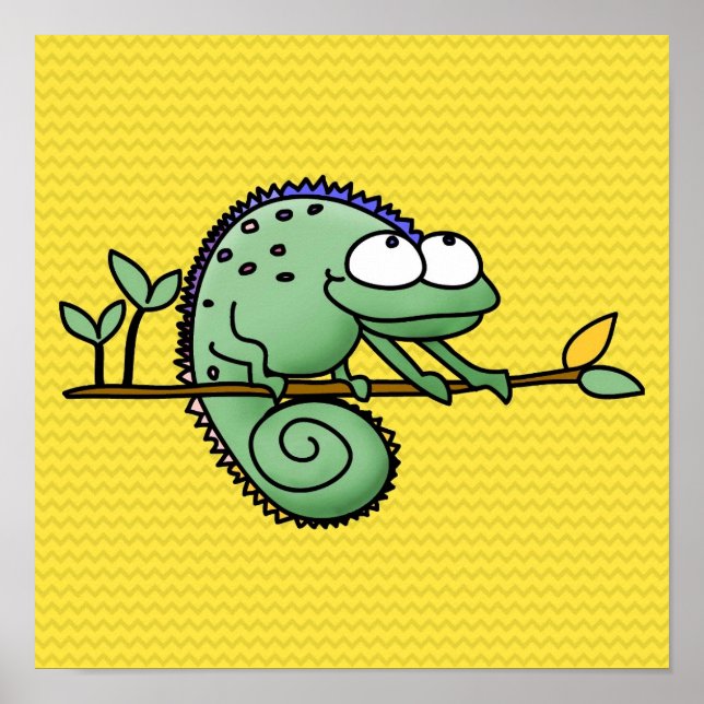 Chameleon Cartoon Lizard Niedlich Poster (Vorne)