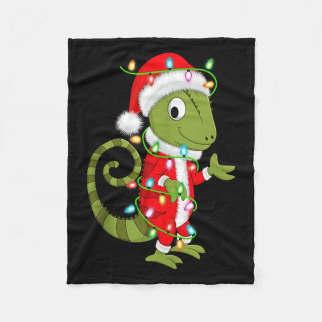 Chameleon Christmas Lights Santa Costume Cute Anim Fleecedecke (Vorderseite)