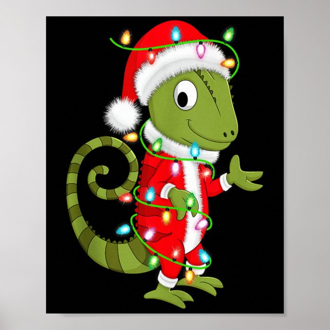Chameleon Christmas Lights Santa Costume Cute Anim Poster (Vorne)