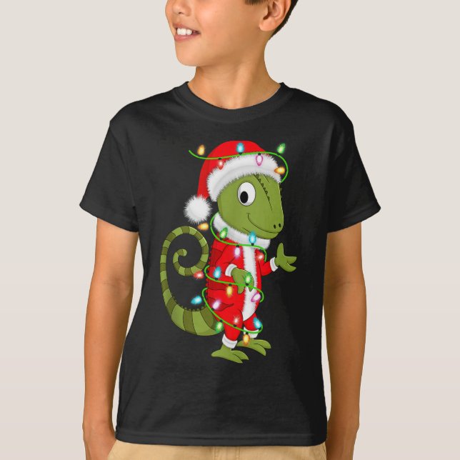 Chameleon Christmas Lights Santa Costume Cute Anim T-Shirt (Vorderseite)