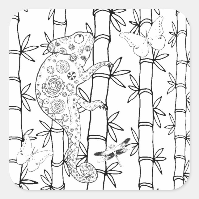 Chameleon Doodle Quadratischer Aufkleber (Vorderseite)