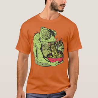 Chameleon Eating Ramen Noodles Funny T-Shirt