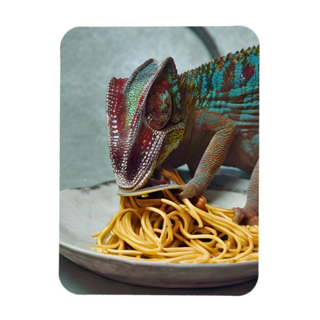 Chameleon Eating Spaghetti Magnet (Vertikal)