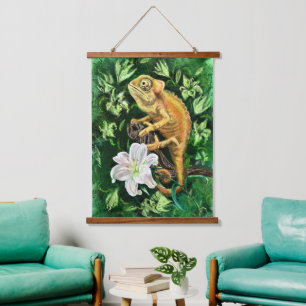 Chameleon Hanging Tapestry Wandteppich Mit Holzrahmen