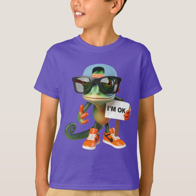 Chameleon in Orange Sneakers T-Shirt (Vorderseite)