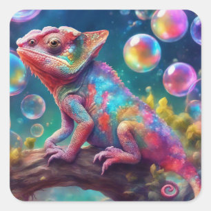 Chameleon mit Blasen Quadratischer Aufkleber