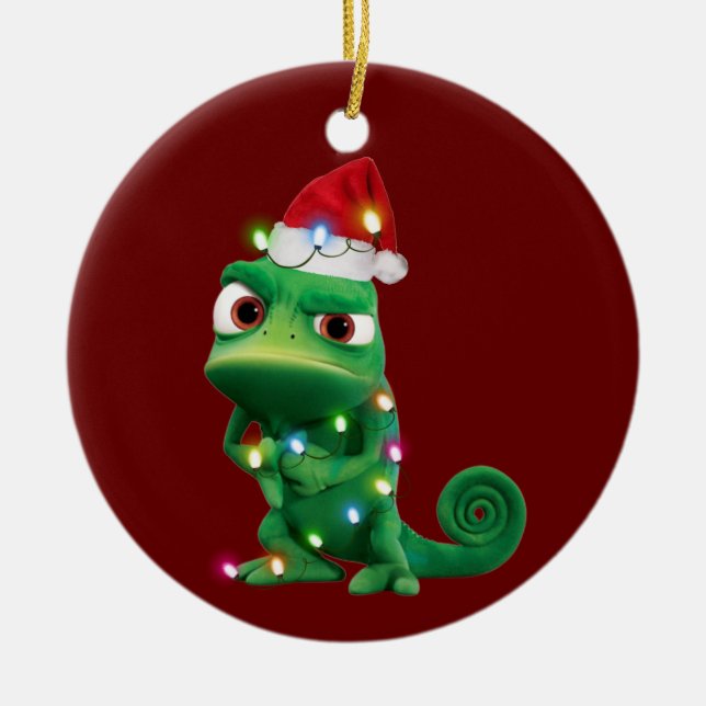 Chameleon mit Hutlicht Weihnachten Keramik Ornament (Vorne)