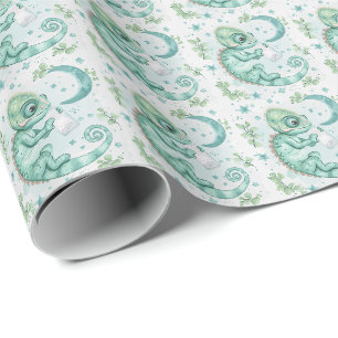 Chameleon Niedlich Baby Pastel Watercolor Muster Geschenkpapier