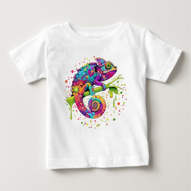 Chameleon Paint Stains Wasserfarbe Stil Baby T-shirt (Vorderseite)