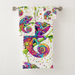 Chameleon Paint Stains Wasserfarbe Stil Badhandtuch Set