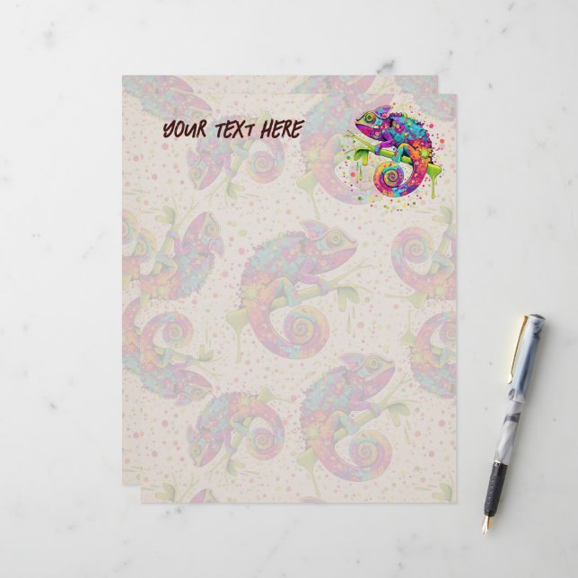 Chameleon Paint Stains Wasserfarbe Stil Briefbogen (Vorderseite/Rückseite Beispiel)