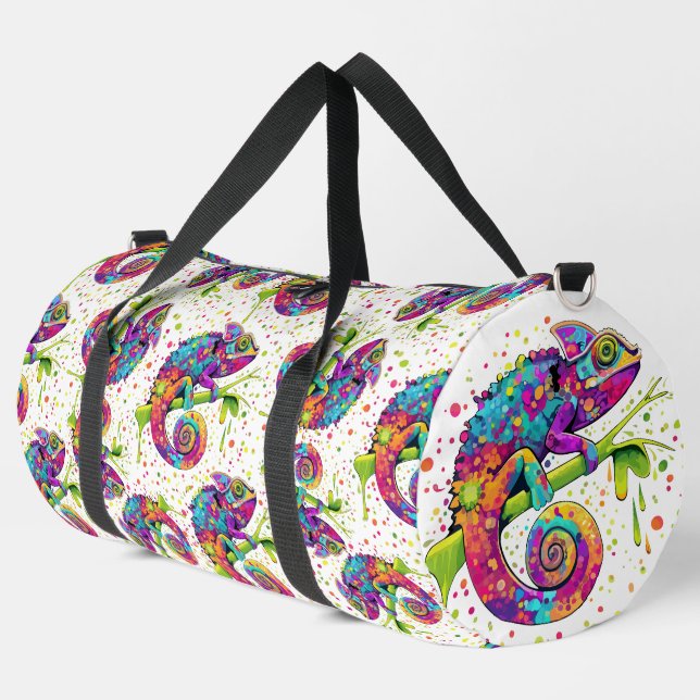 Chameleon Paint Stains Wasserfarbe Stil Duffle Bag (Linke Ecke)