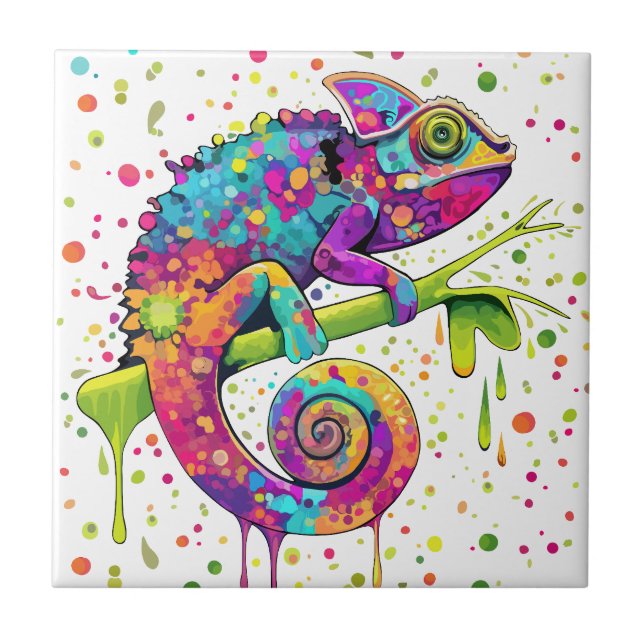 Chameleon Paint Stains Wasserfarbe Stil Fliese (Vorderseite)