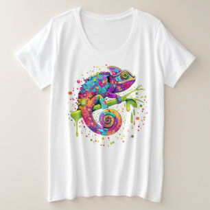 Chameleon Paint Stains Wasserfarbe Stil Große Größe T-Shirt