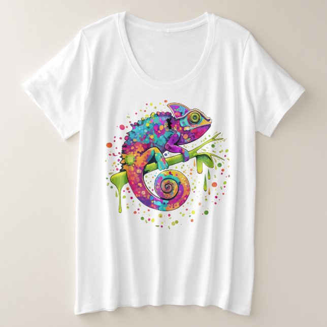 Chameleon Paint Stains Wasserfarbe Stil Große Größe T-Shirt (Design vorne)