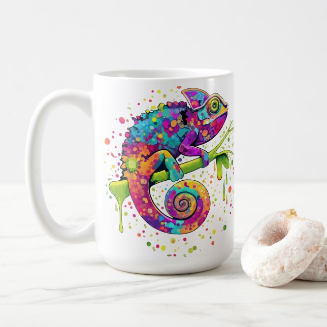 Chameleon Paint Stains Wasserfarbe Stil Kaffeetasse (Mit Donut)
