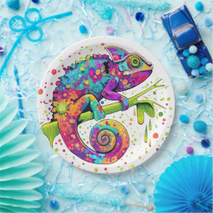 Chameleon Paint Stains Wasserfarbe Stil Pappteller