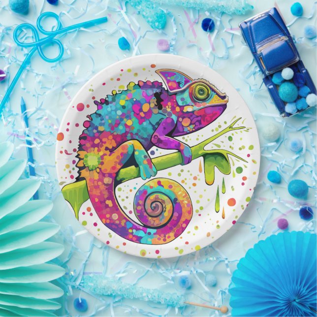 Chameleon Paint Stains Wasserfarbe Stil Pappteller (Party)
