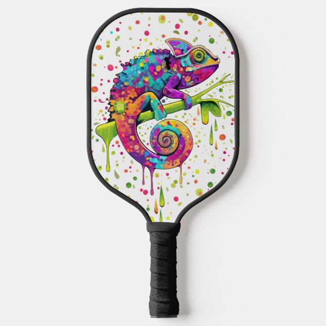 Chameleon Paint Stains Wasserfarbe Stil Pickleball Schläger (Vorderseite)