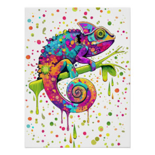 Chameleon Paint Stains Wasserfarbe Stil Poster