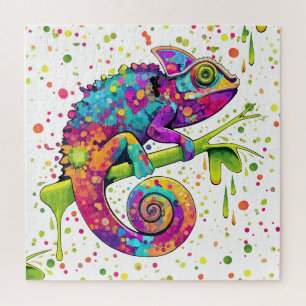 Chameleon Paint Stains Wasserfarbe Stil Puzzle