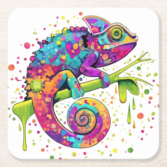 Chameleon Paint Stains Wasserfarbe Stil Rechteckiger Pappuntersetzer (Vorderseite)
