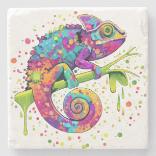 Chameleon Paint Stains Wasserfarbe Stil Steinuntersetzer
