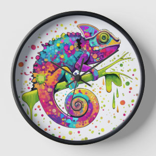 Chameleon Paint Stains Wasserfarbe Stil Uhr