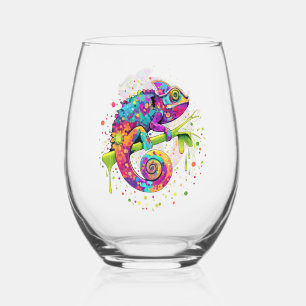 Chameleon Paint Stains Wasserfarbe Stil Weinglas Ohne Stiel