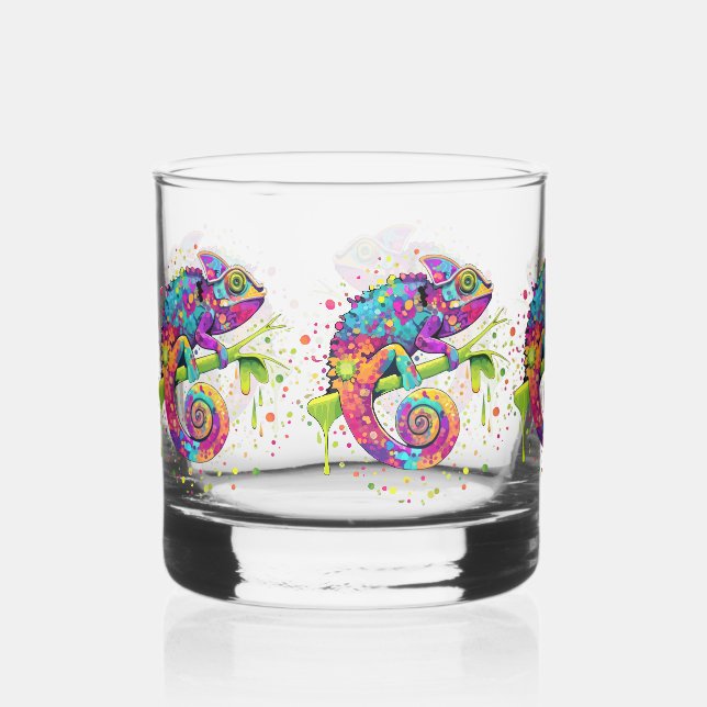 Chameleon Paint Stains Wasserfarbe Stil Whiskyglas (Vorderseite)