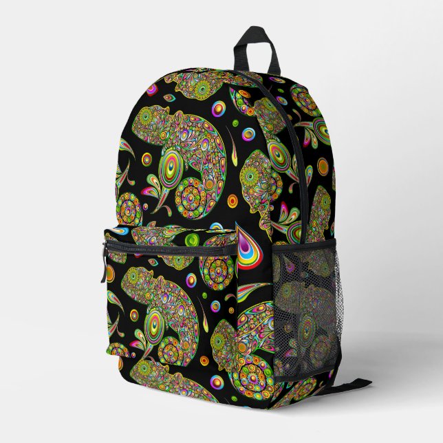 Chameleon Psychedelic Fantasy Bedruckter Rucksack (Rückseitige Ecke Rechts)