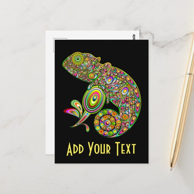Chameleon Psychedelic Fantasy Postkarte (Vorderseite/Rückseite Beispiel)