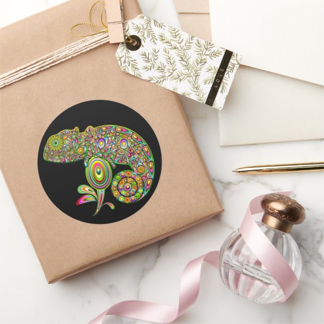 Chameleon Psychedelic Fantasy Runder Aufkleber (Schenken)