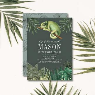 Chameleon Reptile Tropical Green Boy Geburtstag Einladung