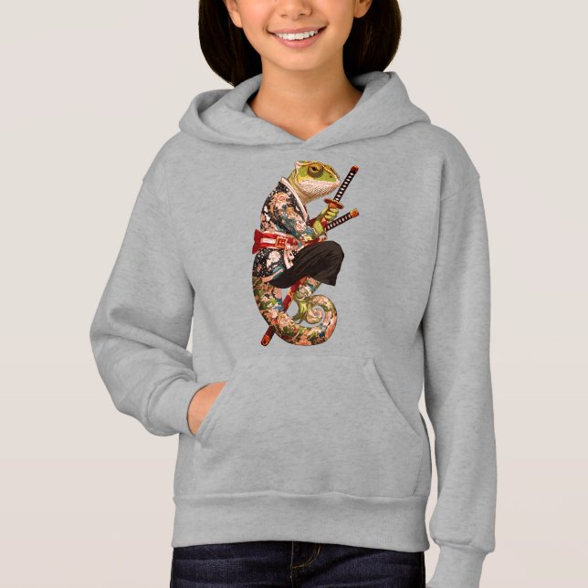 Chameleon Samurai - Tattooed Warrior mit Katana Hoodie (Vorderseite)