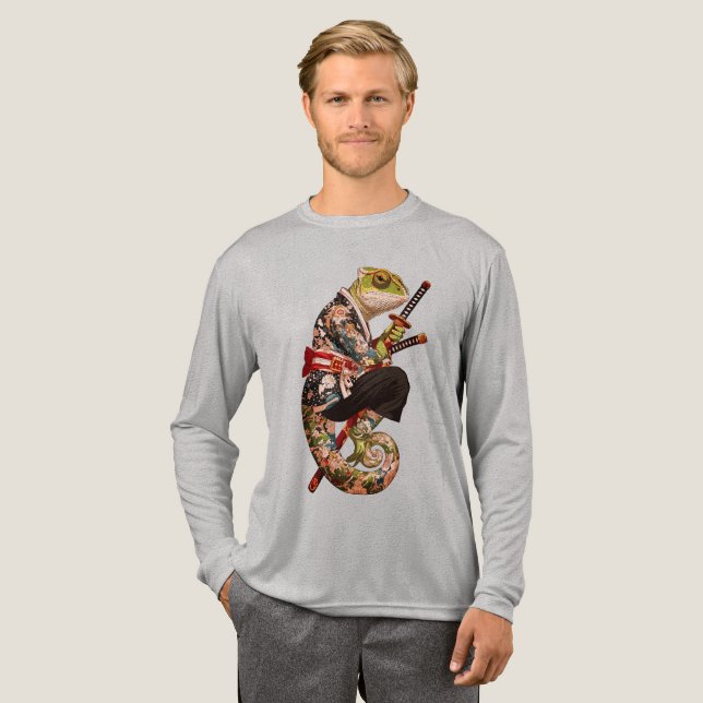 Chameleon Samurai - Tattooed Warrior mit Katana Tri-Blend Shirt (Volle Vorderseite)
