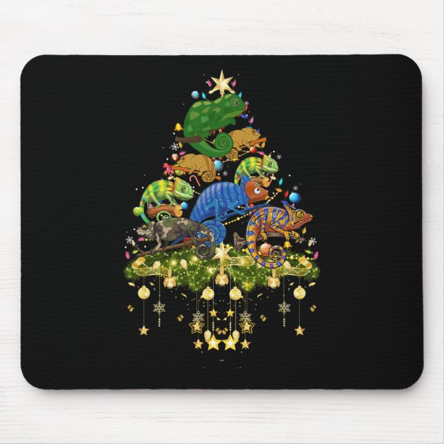Chameleons Christmas Tree Lights Holiday Chameleon Mousepad (Vorne)