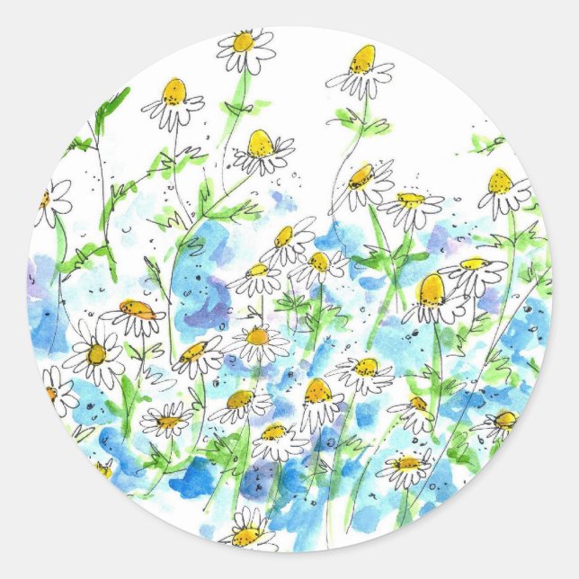 Chamomile Daisy Garden Herb Wasserfarben Runder Aufkleber (Vorderseite)