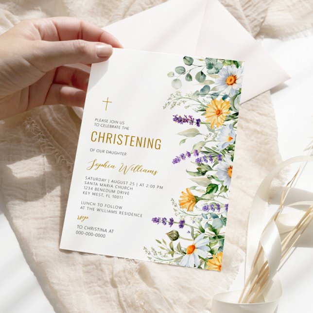 Chamomile & Eukalyptus Wildblumen Christening Einladung (Von Creator hochgeladen)