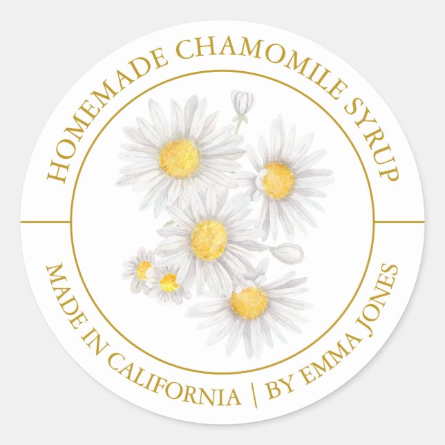 Chamomile Modern Label Runder Aufkleber (Vorderseite)