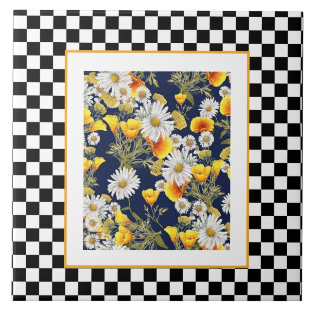 Chamomiles Poppies und Checkerboard Fliese (Vorderseite)