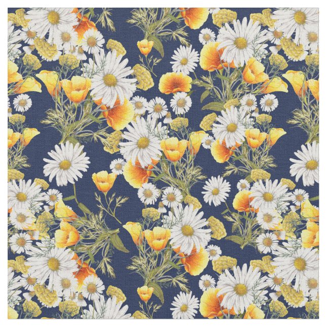 Chamomiles und Poppies Stoff (Nahaufnahme)