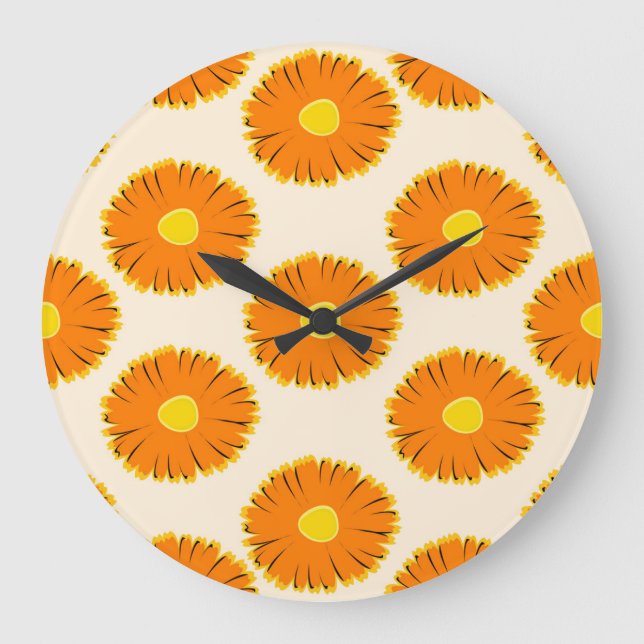 Chamomiles: Vintages Muster. Große Wanduhr (Vorderseite)