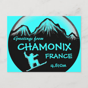 Chamonix France - aquamarine Schneebandkunst Postkarte