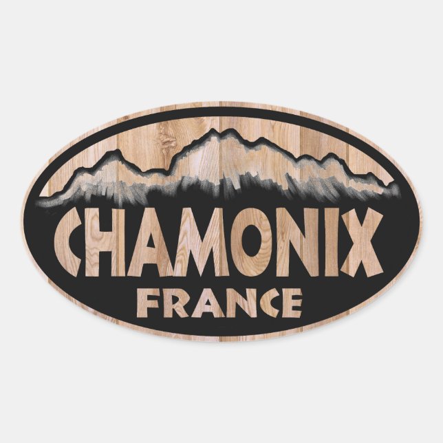 Chamonix France Holzschild ovale Aufkleber (Vorderseite)