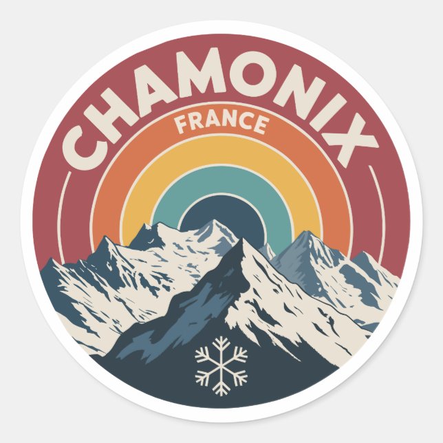 Chamonix France Retro Mountain Sticker (Vorderseite)